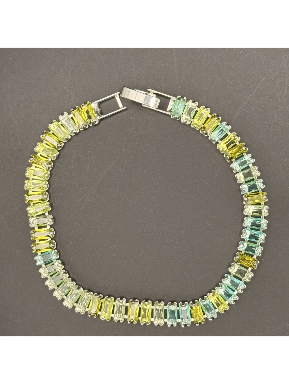candy+clover milky green blue and yellow multicolor baguette tennis bracelet